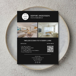 Flyer Logotipo de Designer de Interiores Foto QR Preto N