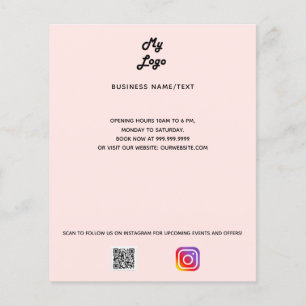 Flyer Logotipo de empresa qr código instagram blush rosa