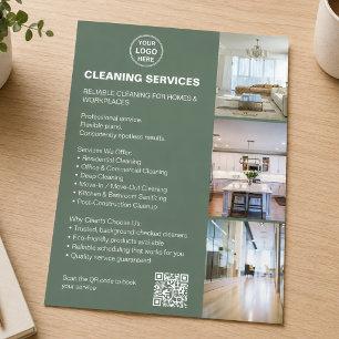 Flyer Logotipo de Foto de Serviços de Limpeza QR Sage Ve