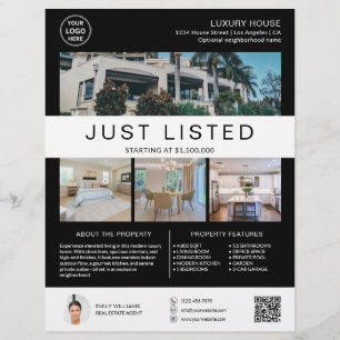 Flyer Logotipo de Foto QR Preto de Casa de Imóvel à Vend