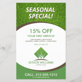 Flyer Logotipo de Grama Moderno para Cuidados de Lâmina/