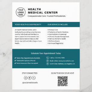 Flyer Logotipo de médico de clínica de saúde QR Branco T