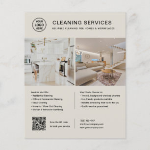 Flyer Logotipo de Serviços de Limpeza Código QR Foto