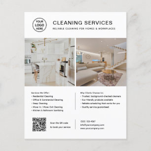 Flyer Logotipo de Serviços de Limpeza Código QR Foto Bra