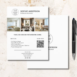 Flyer Logotipo do Designer Interior Foto QR White Busine