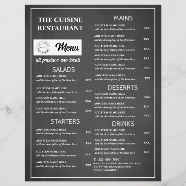 Flyer Logotipo do Restaurante Quadro Negro (Frente)