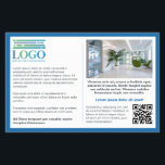 Flyer Logotipo e Qr de Cinza de borda azul<br><div class="desc">Folheto informativo para a sua pequena empresa com muito lugar para o seu texto personalizado de um lado, juntamente com o seu logotipo, código QR e uma fotografia. Do outro lado, uma foto maior, um endereço de site e um slogan ou texto mais curto. Uma borda azul que enquadra o...</div>
