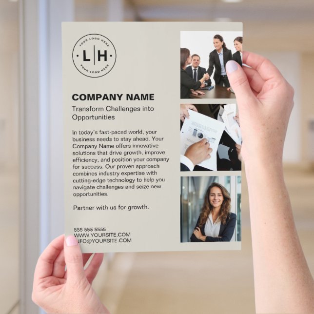 Flyer Logotipo Empresarial Personalizado Moderno (Editable minimalist business flyer with custom logo, and photos.)