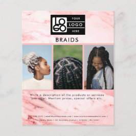 Flyer Logotipo Empresarial Pink Marble Tranças Cabelo 3 