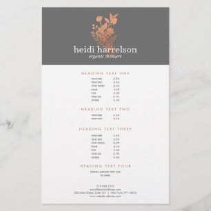 Flyer Logotipo Floral Dourado rosa na Lista de Preços d