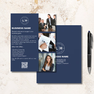 Flyer Logotipo Foto QR Azul Marinho Profissional Empresa
