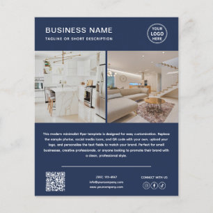 Flyer Logotipo Minimalista Código QR Foto Azul Marinho N