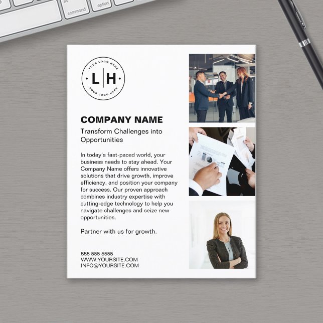 Flyer Logotipo Moderno Foto Branco Negócios Profissionai (Modern Logo Photo White Professional Business Flyer)