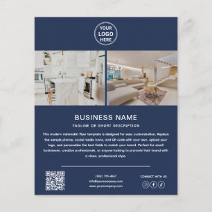 Flyer Logotipo Moderno Foto QR Azul Marinho Marketing Ne