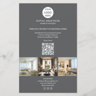 Flyer Logotipo Moderno Foto QR Cinza Negócios Profission
