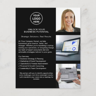 Flyer Logotipo Moderno Profissional Empresa Negra