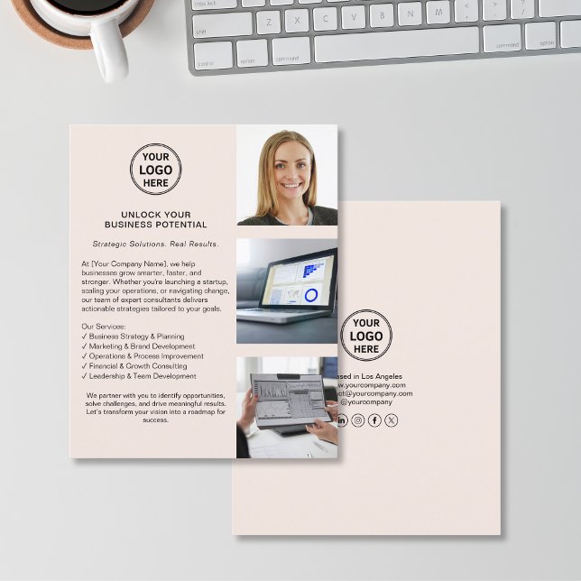 Flyer Logotipo Moderno Profissional Rosa Bege Empresaria (Modern Logo Professional Blush Pink Business Flyer)