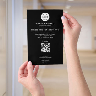 Flyer Logotipo Moderno QR Preto Profissional Empresarial