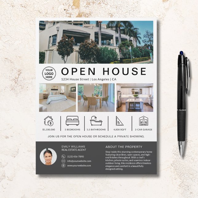 Flyer Logotipo Personalizado de Corretor de Imóveis de C (Open House Real Estate Realtor Custom Logo)