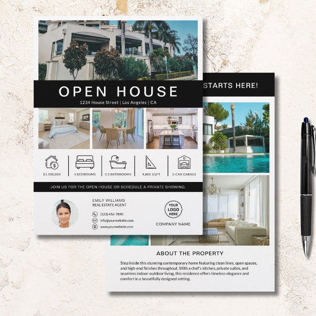 Flyer Logotipo Personalizado de Corretor de Imóveis de C (Open House Real Estate Realtor Custom Logo)