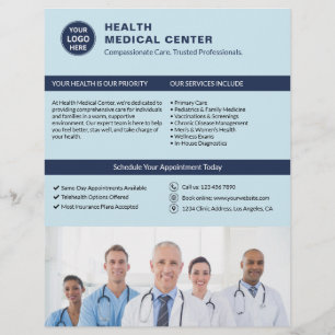 Flyer Logotipo Personalizado de Saúde Médico Clínico Azu