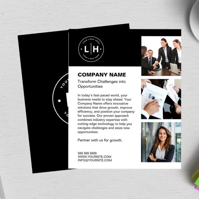 Flyer Logotipo personalizado Empresa (Modern Black Personalized Logo Business flyer)