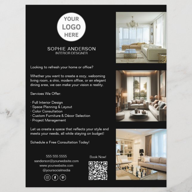 Flyer Logotipo personalizado moderno Black Professional  (Frente)