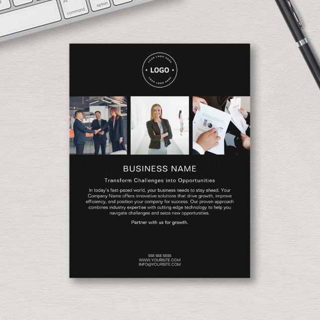 Flyer Logotipo personalizado moderno Foto preta Empresa  (Modern Custom Logo Photo Black Corporate Business Flyer)