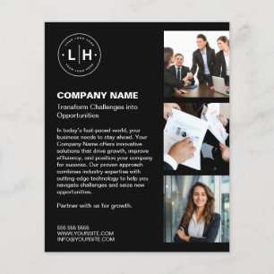 Flyer Logotipo Personalizado Moderno Preto Foto Negócios