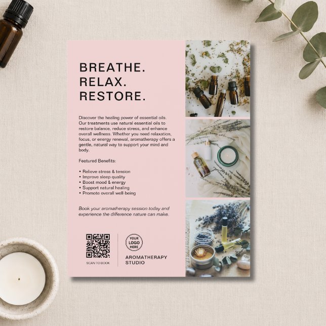 Flyer Logotipo Personalizado Negócios de Spa de Aromater (Custom Logo Pink Aromatherapy Spa Business Flyer)