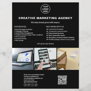 Flyer Logotipo Personalizado Preto Foto QR Marketing Emp