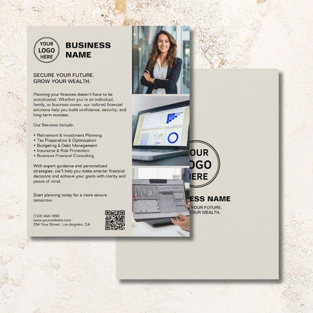 Flyer Logotipo personalizado QR Professional Financial S (Custom Logo QR Professional Financial Services Flyer)