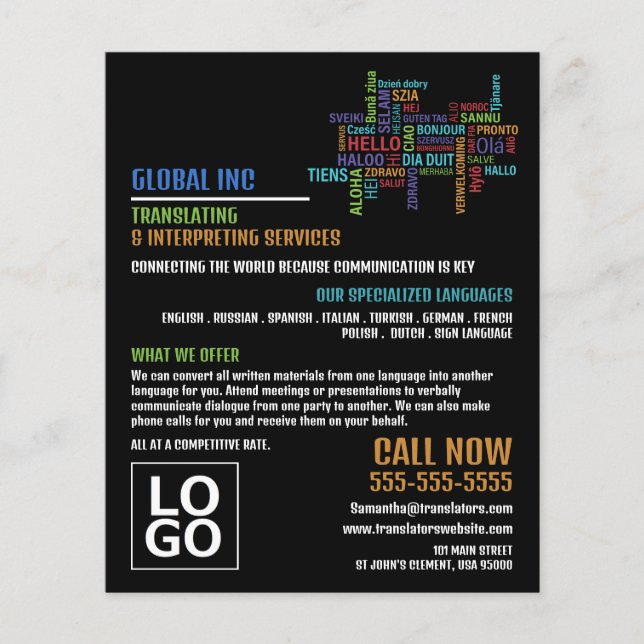 Flyer Logotipo, tradutor e intérprete (Frente)