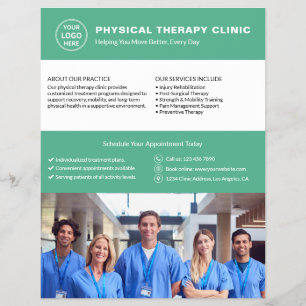 Flyer Logotipo Verde da Clínica de Fisioterapia Foto QR