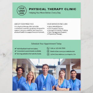 Flyer Logotipo Verde Suave de Clínica de Terapia Física