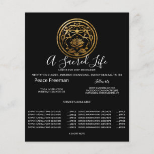 Flyer Lótus Serenidade Design Mandala Dourada