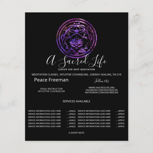 Flyer Lótus Serenidade | Design Mandala Roxo (Frente)