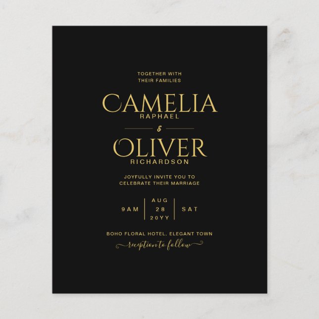 Flyer LOWEST BUDGET Black Gold MONOCHROME Wedding (Frente)