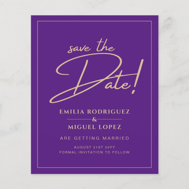 Flyer Lowest BUDGET GOLD TEXT Modern Save The Dates (Frente)