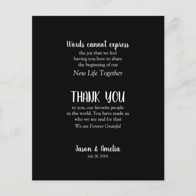 Flyer Lugar de casamento preto e branco Definir Obrigado (Frente)
