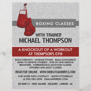 Flyer Luvas de Boxe Grão Vermelho, Anúncio de Aula de Bo