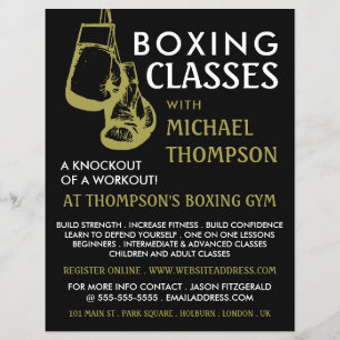 Flyer Luvas de Boxe Preto & Dourado, Anúncio de Aula de 