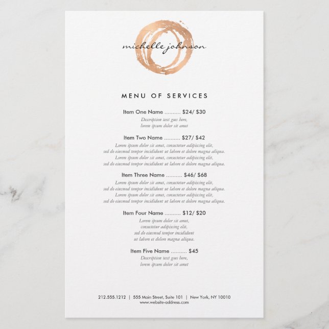 Flyer Luxe Círculo Pintado em Dourado Rosa Falso Logotip (Frente)