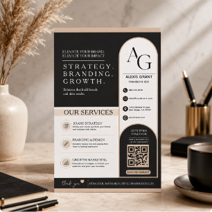 Flyer Luxo Código QR Preto Bege Lembrete de Encontro
