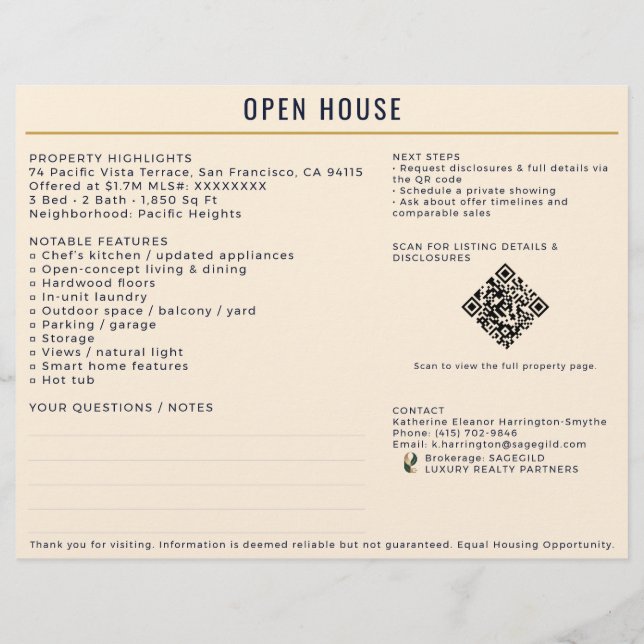 Flyer Luxo Sinal de Entrada em Casa Aberta Navy/Cream em (Verso)