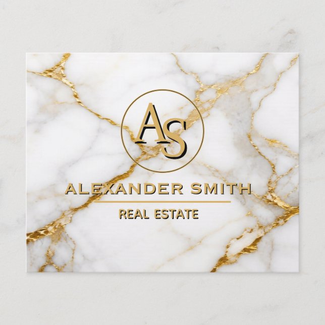 Flyer Luxury White Marble Gold Monogram Real Estate  (Frente)