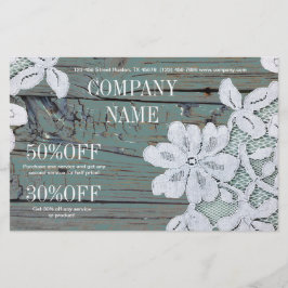 Flyer Madeira Ocidental Rústica Lace Branco Azul Celeiro