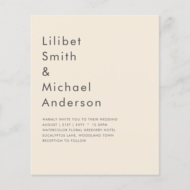 Flyer Magnolia Cream Modern Wedn Typografia (Frente)