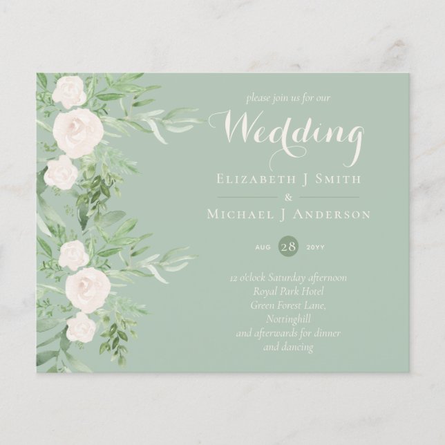 Flyer Magnolia Sage Green Floral Convites de casamento B (Frente)