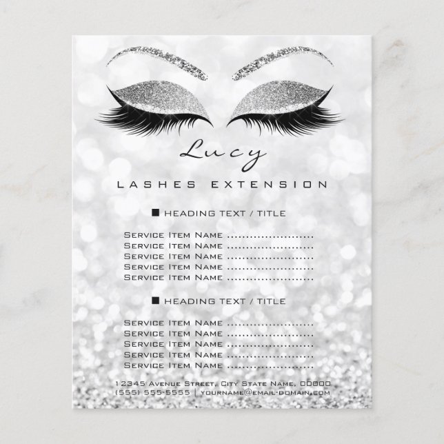 Flyer Makeup Artist Beauty Lash Glitter Price List Lucy (Frente)